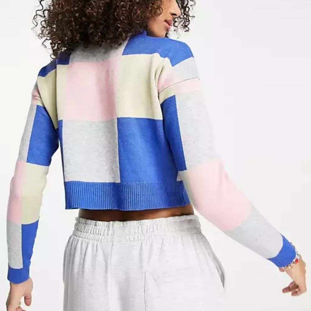 ASOS Pastel Patchwork Colorblock Cropped Sweater Size Small Blue Pink Y Grey